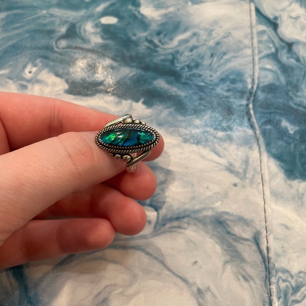 Elegant Silver and Green Opal Ring